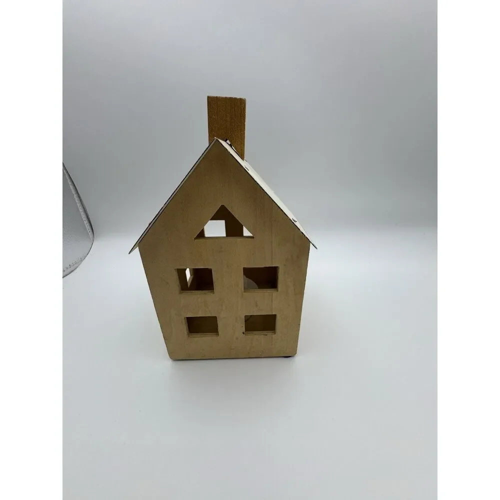 Rustic Wooden House Tea Light Holder LED Farmhouse Decor 6.5